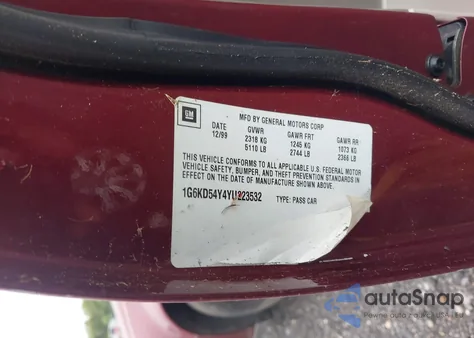 2000 Cadillac Deville Standard from USA, damaged, VIN 1G6KD54Y4YU223532